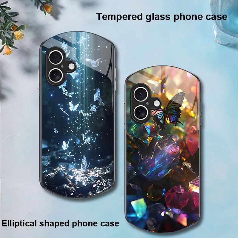 Gradientowy motyl na Apple iPhone 16 11 13 15 14 Pro Max 12 Mini 7 8 Plus XR X XS Etui na telefon z hartowanego szkła o eliptycznym kształcie