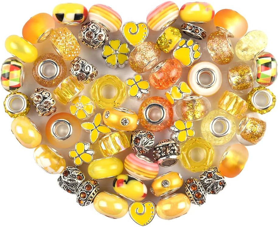 

6/24/48 шт. Ассорти европейских бусин с цветными бусинами Lampwork, бусины со стразами для самостоятельного изготовления браслетов с подвесками 48pcs лимон