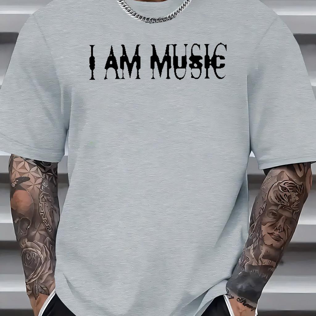 I AM MUSIC Graphic Tee Men Short Sleeve Cotton Crew Neck Casual Summer TShirt