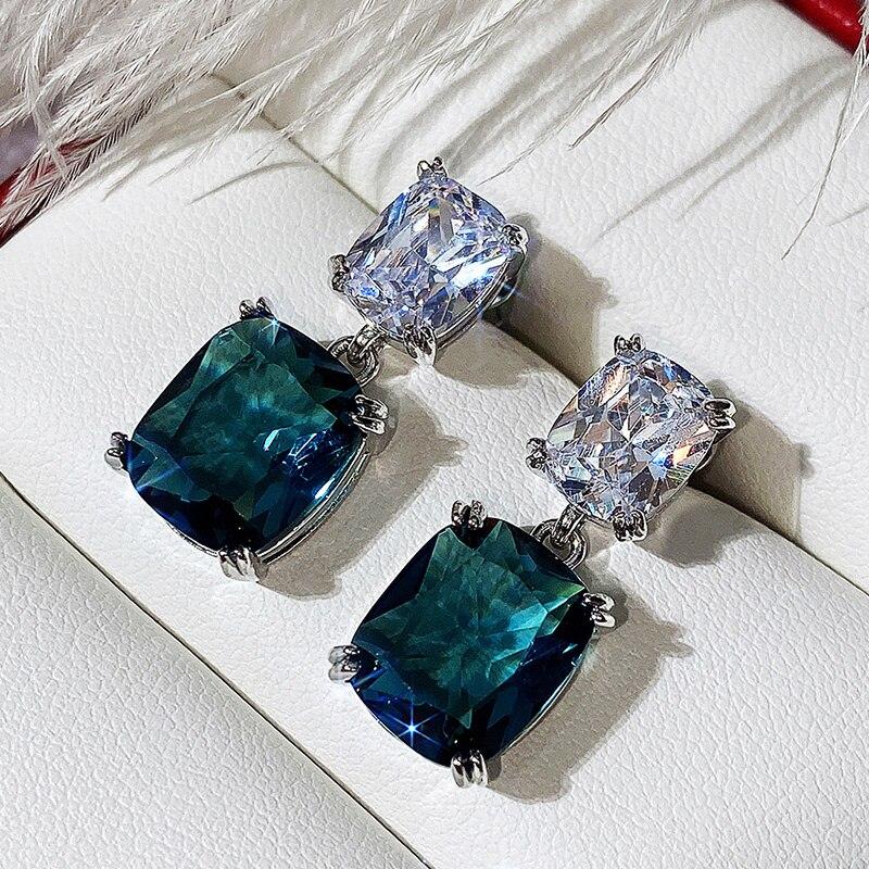 BELLA BOX Blue Cubic Zirconia Dangle Earrings Brilliant Women's Accessories Silver Color Luxury Fashion Wedding Party Jewelry