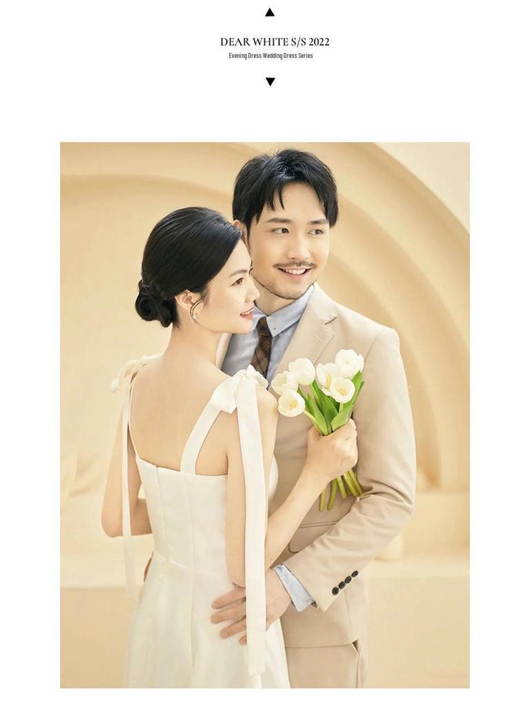 2025 Simple Forest Style Satin Spaghetti Strap French Wedding Dress
