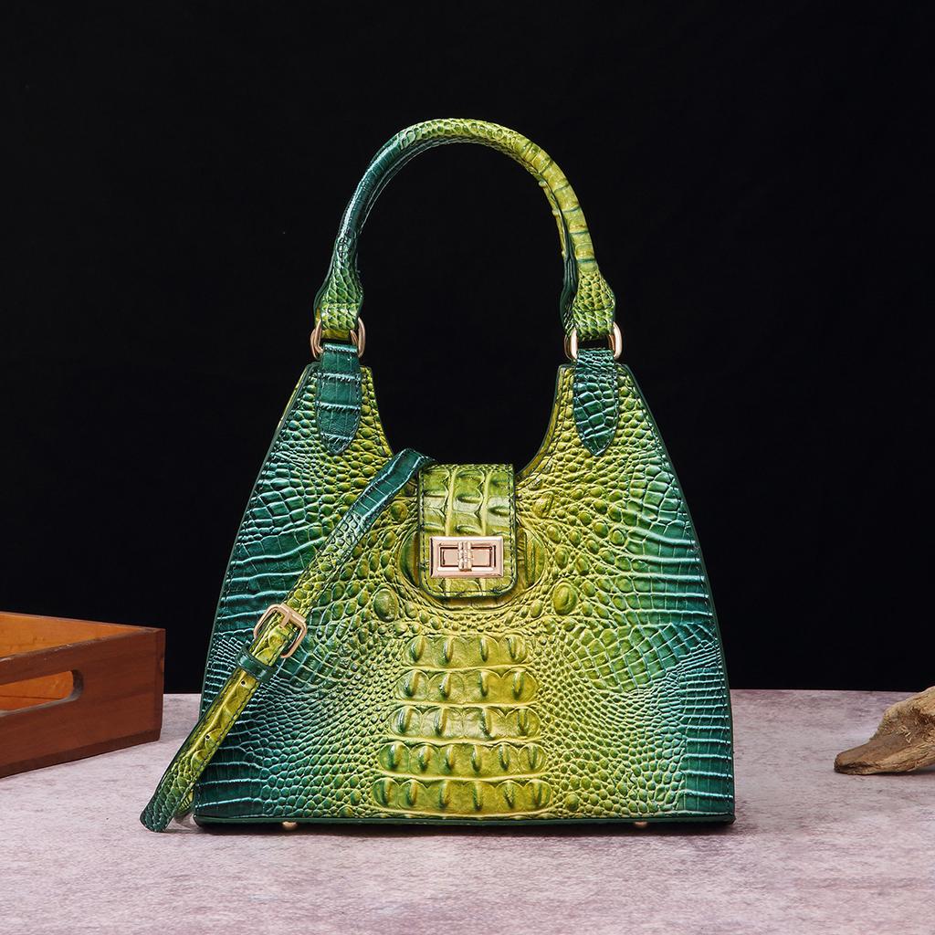 European and American Retro Independent Station Hand-held Armpit Bag French Stick Women's Bag Crocodile Pattern Brahmin