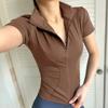Summer High Quality Waist Slimming Training Tops Women's Quick-drying Tight Stand Collar Full Zipper Short Sleeves Yoga Shirts