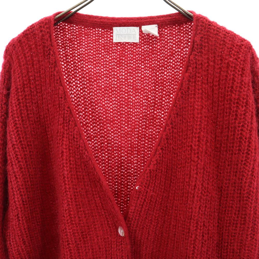 MODA INT'L 80er Mohairmischung Vintage Langarm Strickjacke L Rot Damen Gebraucht