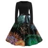 Women's Casual Fashion Round Neck Long Sleeve New Year Printed Retro Dress