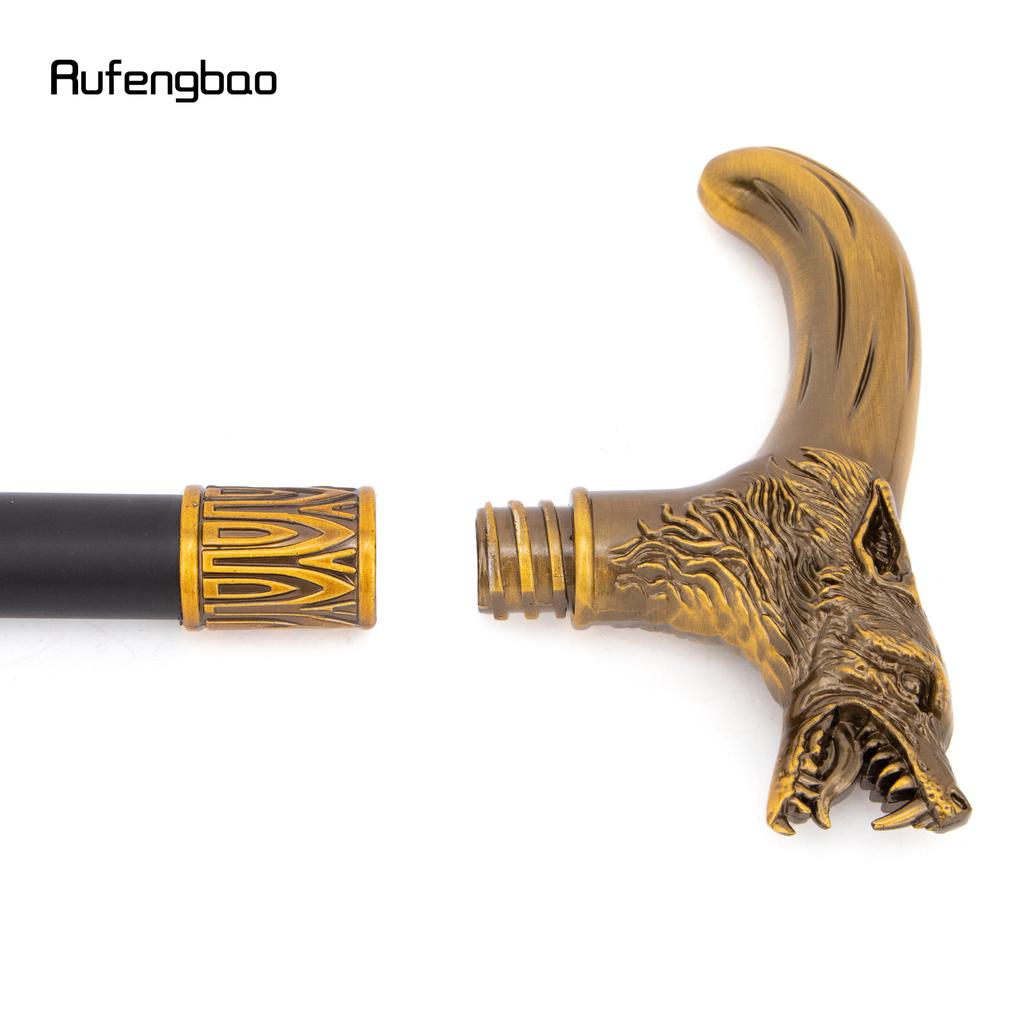 Yellow Wolf Head Biting Walking Cane Fashion Decorative Walking Stick Gentleman Elegant Cosplay Cane Knob Crosier 92cm