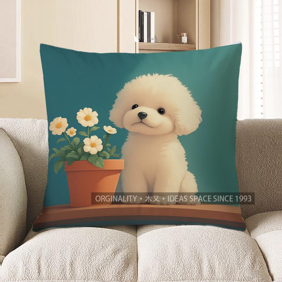 Home Decor Cute Puppy With Flowers Throw Pillow Cover Pattern Cushion Cover Suitable For Sofa Bedroom Car Pillow Cover