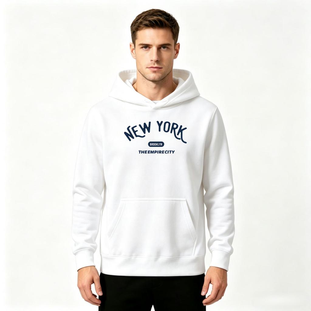 Men New York Brooklyn Print Pullover Hoodie Casual Long Sleeve The Empire City Graphic Hooded Sweatshirt for Daily Wear