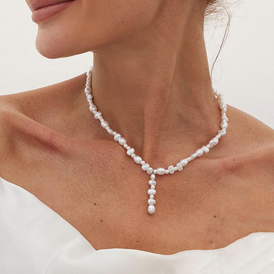 Baroque Alien Bean Pearl Beaded Necklace Niche Irregular Commuter Collar Chain