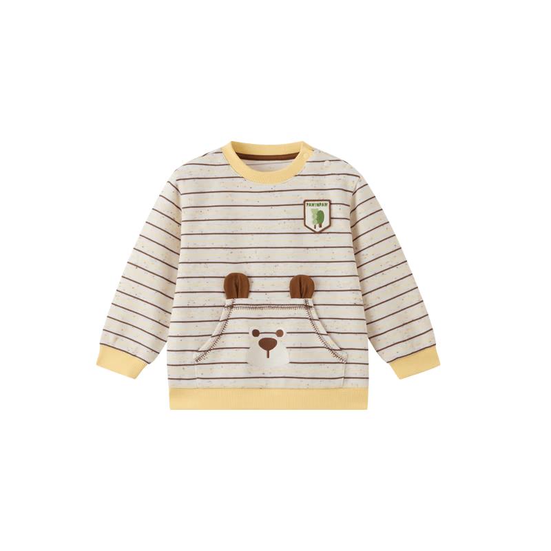 Paw in Paw Boys' Cartoon Bear Striped Crewneck Sweatshirt