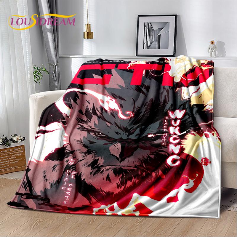 3D Black Myth Wukong Monkey King Cartoon Game Soft Blankets,Throw Blanket Comfortable Blanket for Picnic Beds Sofa Home Bedroom