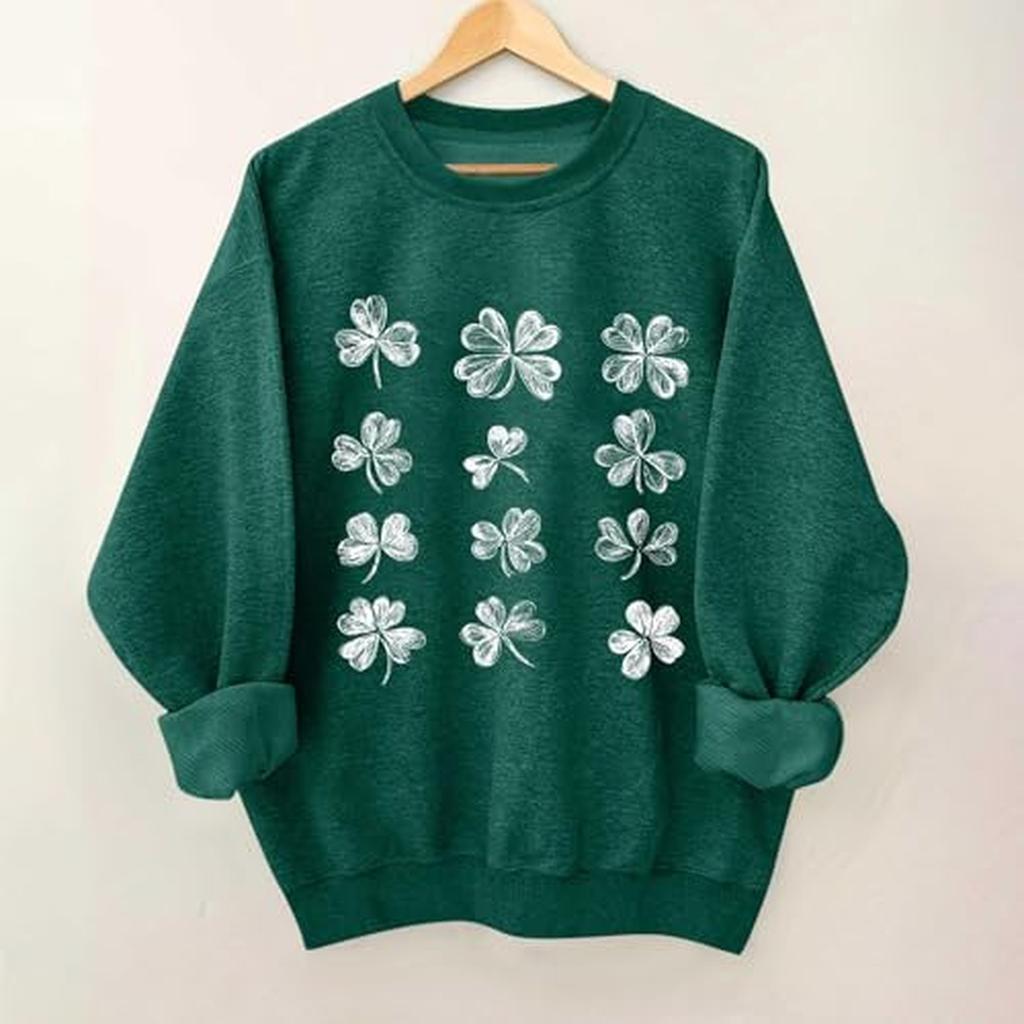 Ladies' Casual And Fashionable Round Neck Top St. Patrick's Printed Hooded T-shirt Long Sleeved Hoodie