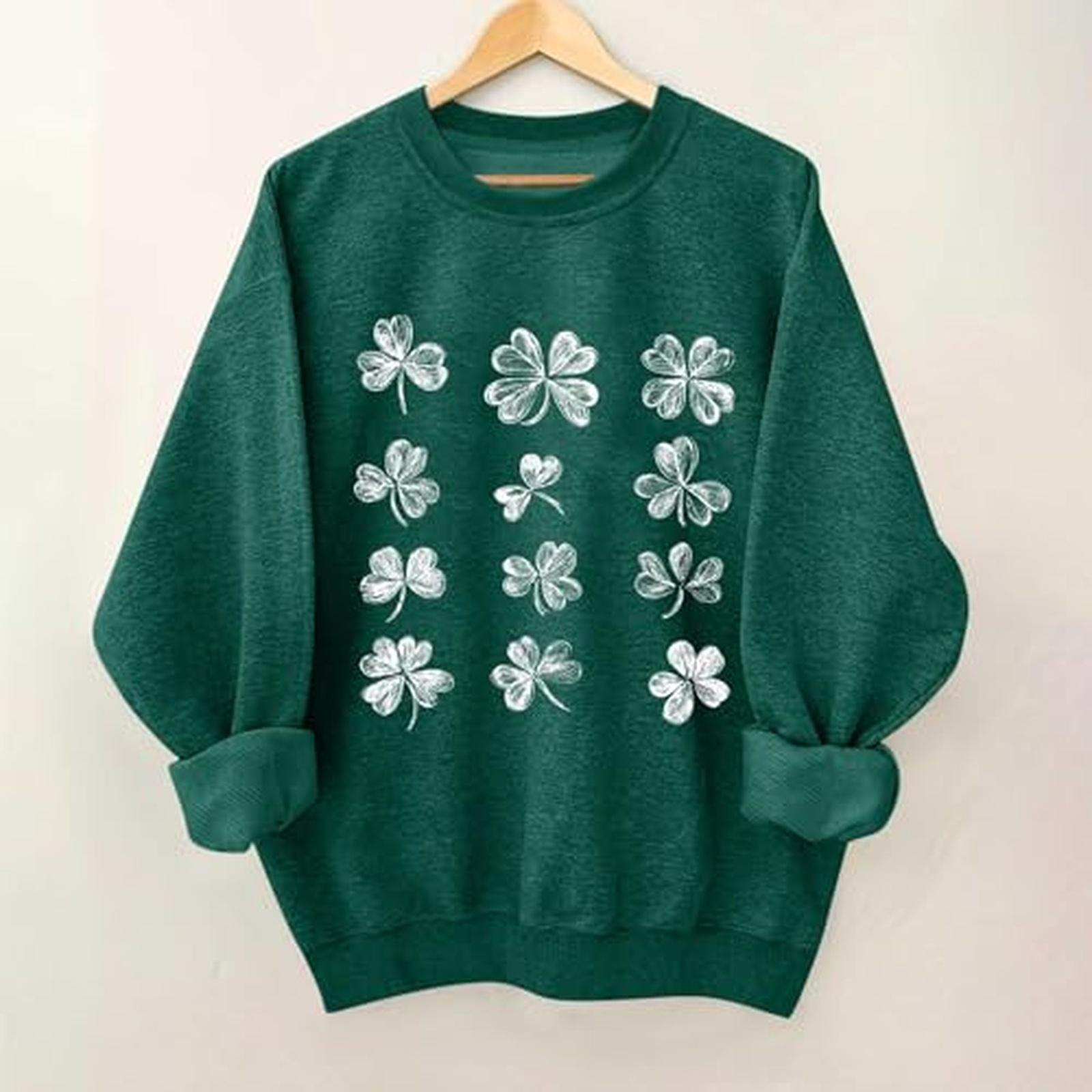 

Ladies Casual And Fashionable Round Neck Top St. Patrick s Printed Hooded T-shirt Long Sleeved Hoodie L
