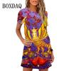 Elegante Abito Midi da Donna a Maniche Corte Moda Stampa 3D Taglie Forti Abbigliamento da Spiaggia