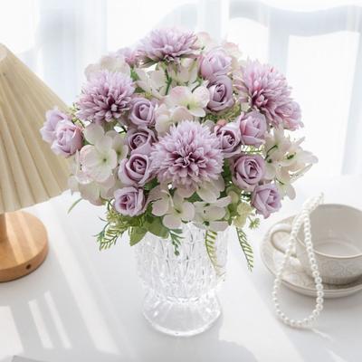 Fashion Chrysanthemum Artificial Rose Flower Wedding Wreath Colorful Silk Hydrangea DIY Simulated Flowers Wedding Arrangements