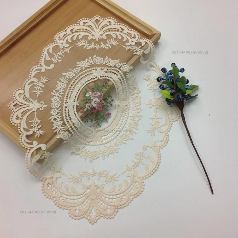 1PC Dinning Table Cover Embroidered Table Cloth Elegant Round Lace Tablecloth Coffee Coasters Napkin Party Wedding Decoration