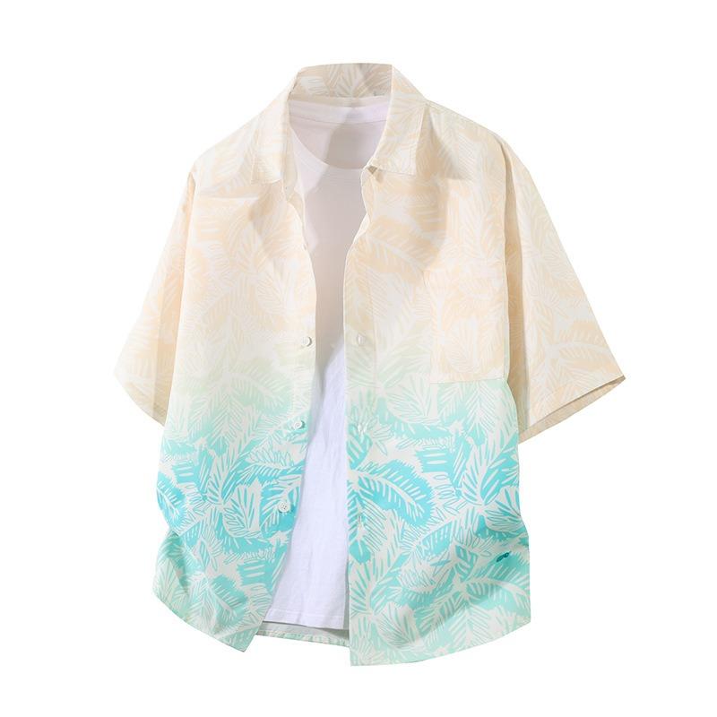 Men's Printed Gradient Short-sleeved Casual Button Beach Breathable Shirt