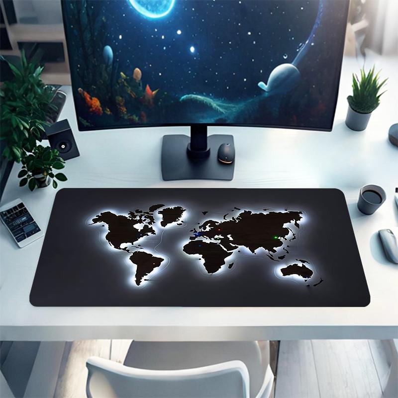 1Pc World Map Illumination Gaming Mouse Pad Keyboard Desk Mat Non-slip Rubber Lock Edge Waterproof Computer Mousepad for Office Home Decor Ey157