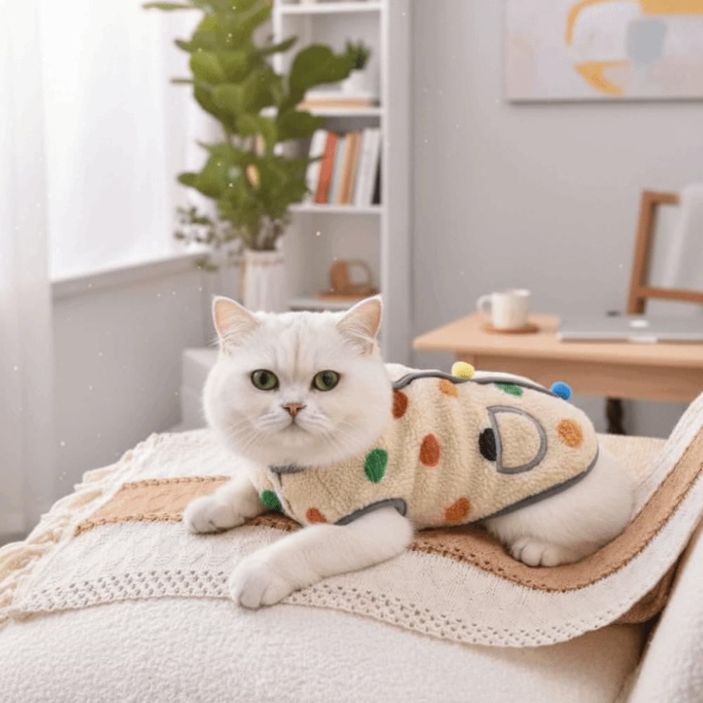 Pet Clothing Warm Dog Hoodie Fleece Sleeveless Dog Clothes Pocket Design Dots Pattern Pet Vest Autumn Winter