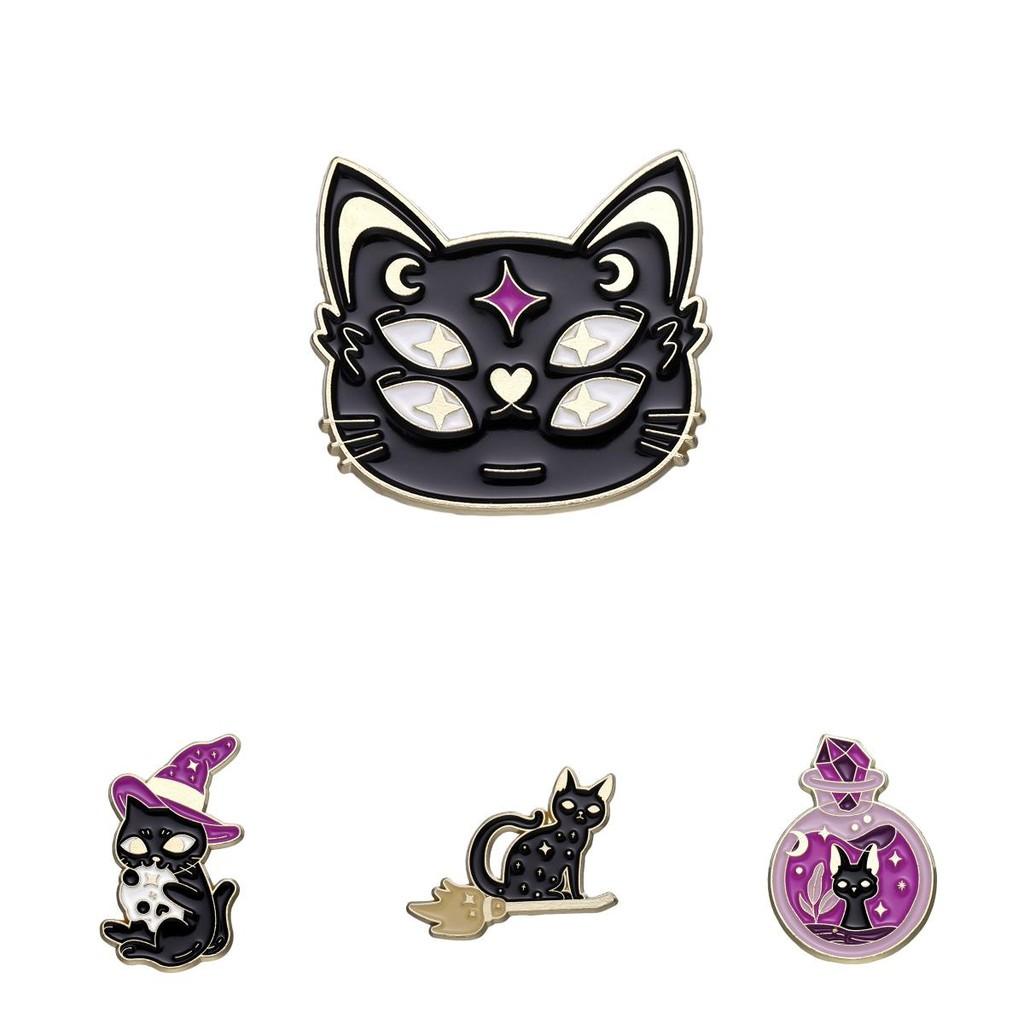 Stylish Alloy Animal Brooch Featuring A Magical Black Cat And Purple Hat Design