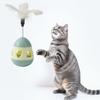 Cat Treat Dispenser Toy with Feather Interactive Prevent Tipping Cat Slow Feeder Puzzle Ball Yellow