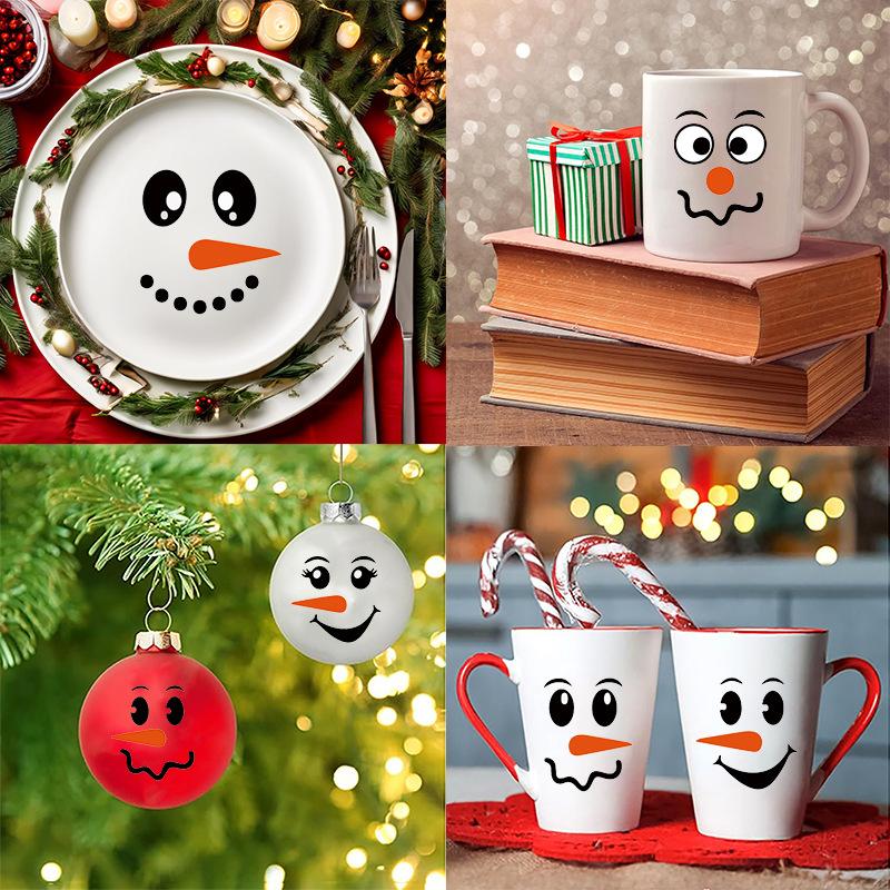 Cartoon snowman emoji sticker funny snowman decoration sticker self-adhesive refrigerator sticker wall sticker gift box decoration