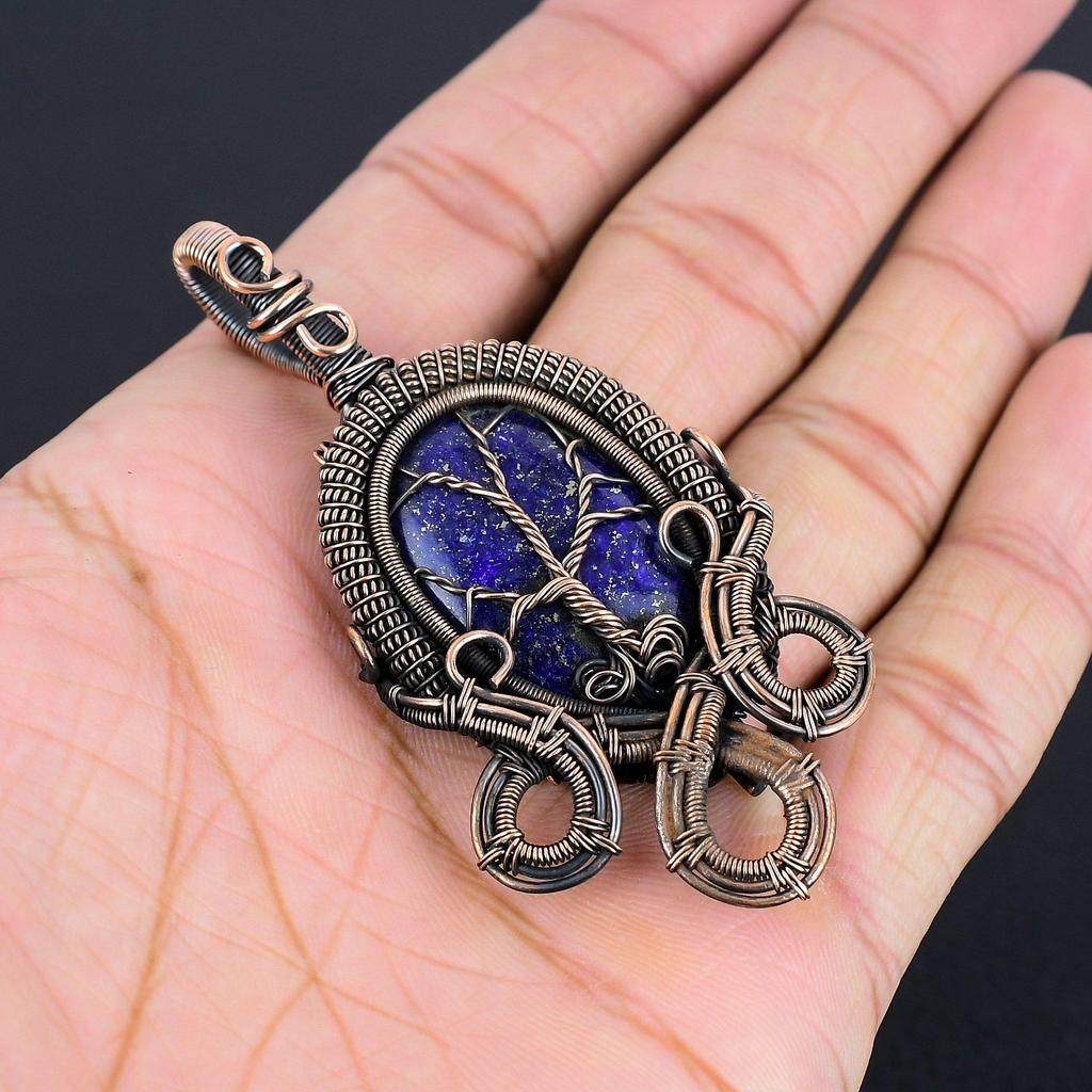 Lapis Lazuli Pendant Handmade Gemstone Jewelry, 999 Copper Wire Wrapped Pendant ,Unique Design Jewelry Pendant
