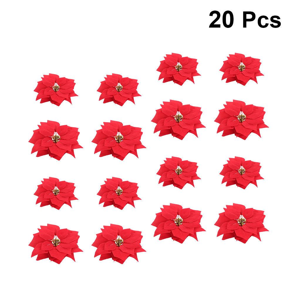 20Pcs Christmas Fake Flower Pendant Ornament Lightweight Elegant Simulated Cloth Flower for Tree Decor Wedding Party Home Cafe