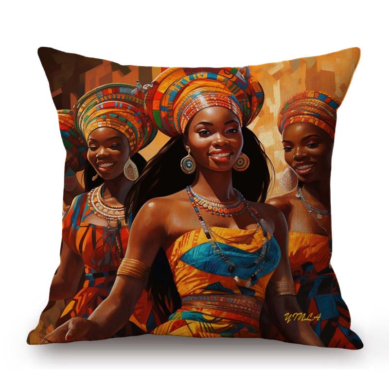 Beautiful African Girl Traditional Africa Costume Fashion Art Lady Oil Painting Ethnic Style Sofa Pillow Case Cushion Cover