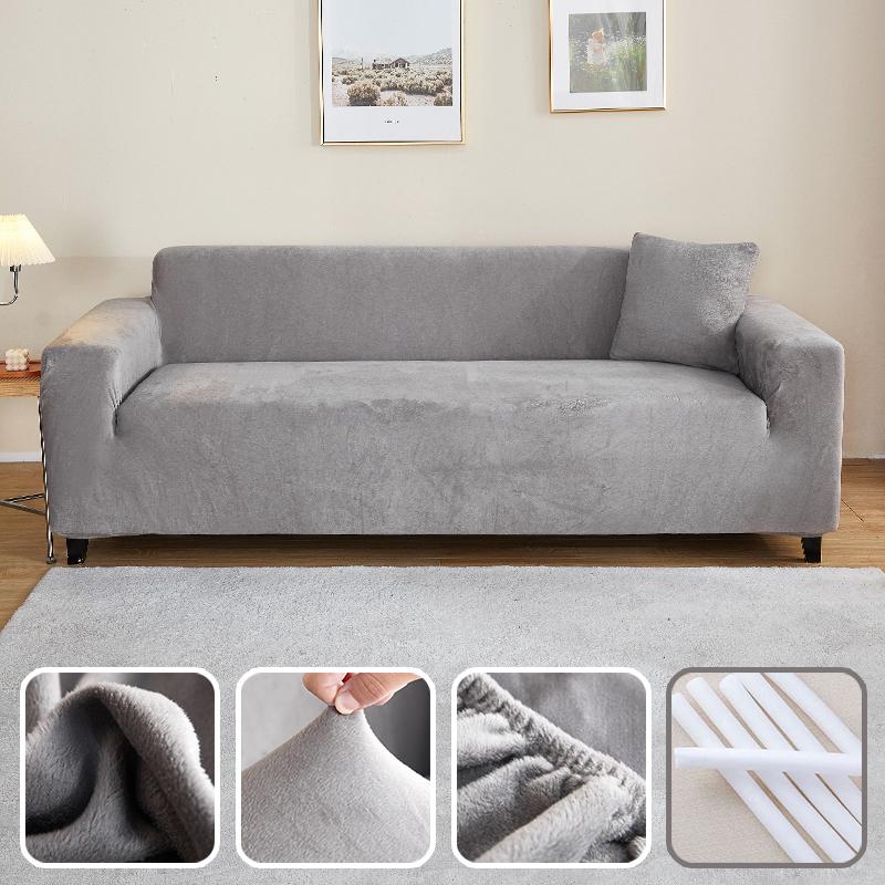 

Утолщенные плюшевые эластичные чехлы для диванов для гостиной, однотонные универсальные чехлы для диванов из спандекса, секционные чехлы для мебели 4-Seat 235-300cm