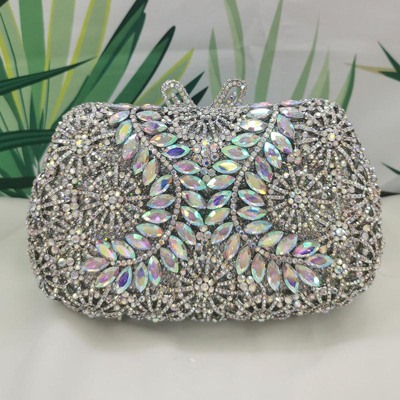 WHTUOHENG Bolso de Noche de Cristal Plateado Carteras de Diamantes Rhinestone Mujeres Carteras de Rhinestone Bolsos de Boda y Baile de Fin de Curso Bolso de Mano para Cena