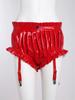 Women's Wet Look PU Leather Briefs S-3XL: Ruffled Trim Ruched Bloomer Shorts with Garter Clips Glossy Nightwear for Nightclub Rave Party