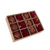 6cm Burgundy Flocked Christmas Baubles with Gold Glitter, 48Pcs Gift Box, 4 Patterns Xmas Tree Hanging Ornaments