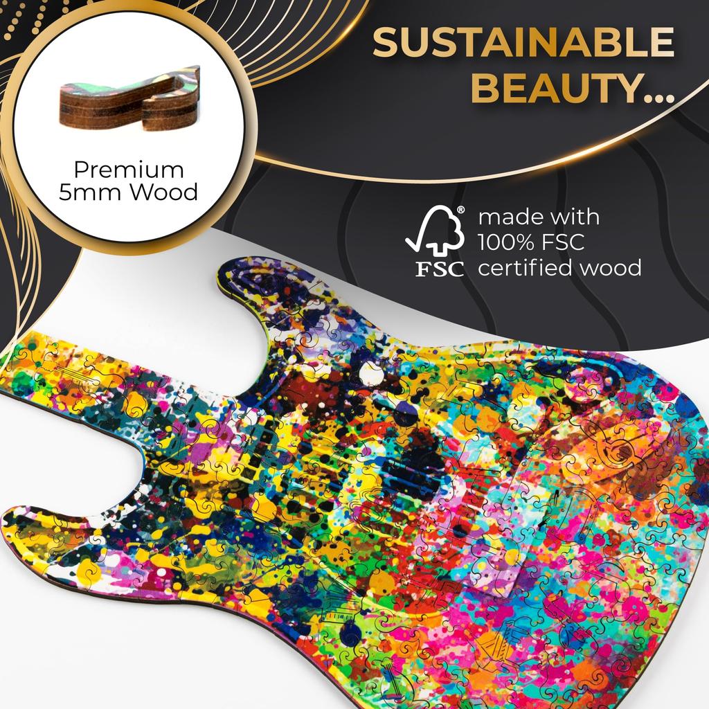 ZenChalet Splatter Guitar 200 Piece Puzzle for Adults Premium Jigsaw Wooden Puzzle Surprise Your Friends and Family with Music Fan Puzzle Brain Teaser