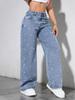 INS Style Pearl Adorned Straight-Leg Wide Denim Pants