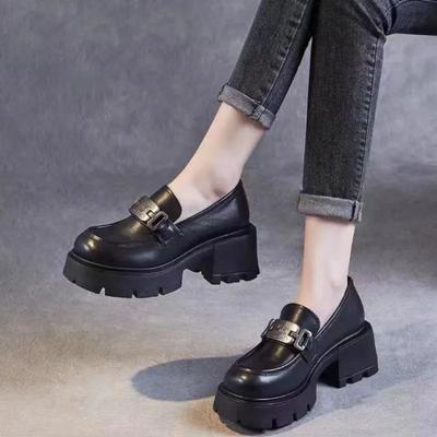 Fashion Women's Shoes Slip On Women's Pumps Autumn Round Toe Solid Metal Decoration High Heels Water Proof Profession Pumps
