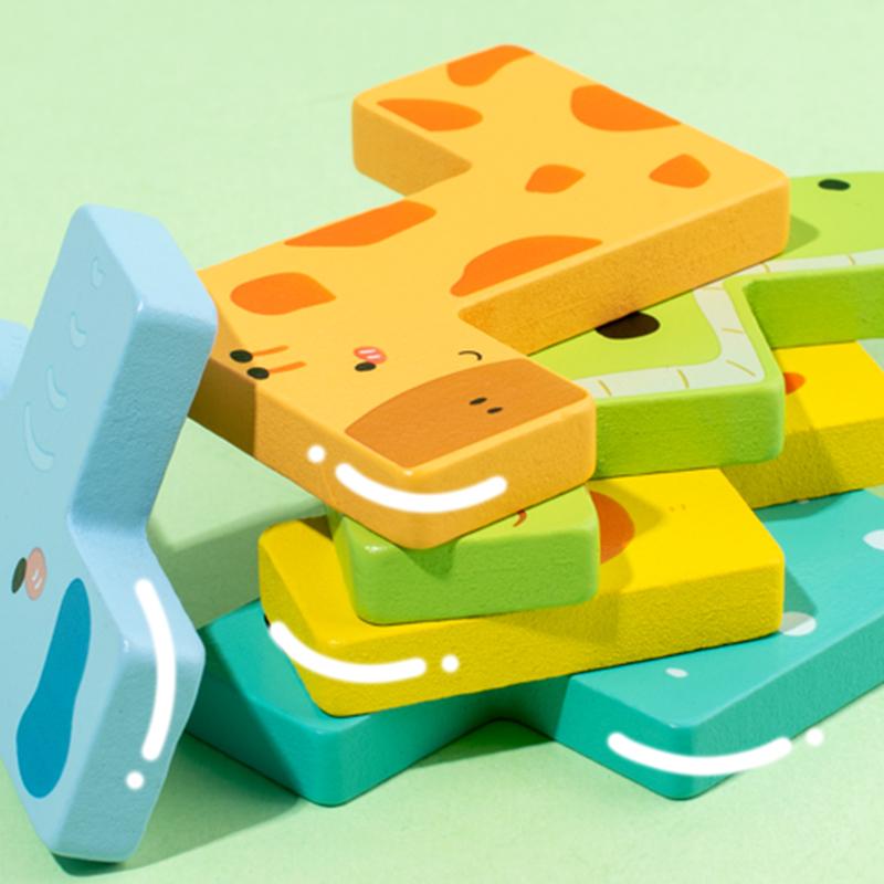 DIY Wooden Blocks Board 3D Cognitive Animal Traffic Montessori Sensory Game Educational Toys For Children Kids