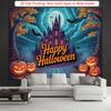 Party Backdrop Halloween Castle Flat Spooky Pumpkin Pumpkins Bats Celebration Photo Booth Party Decor