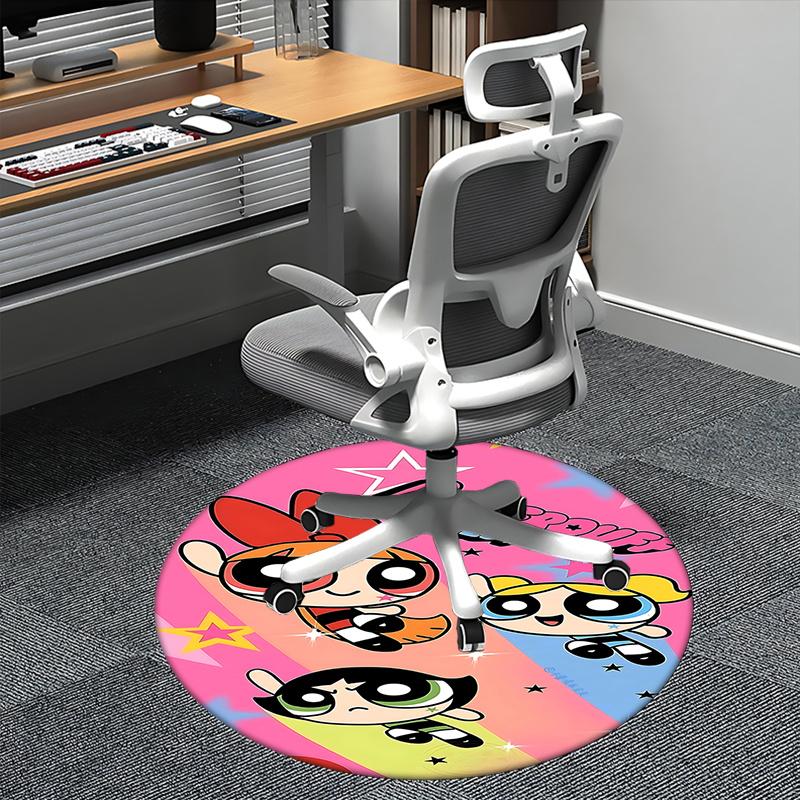 Powerpuff Girls Chair Mat - Round Carpet for Home Decor, Office Use, Living Room
