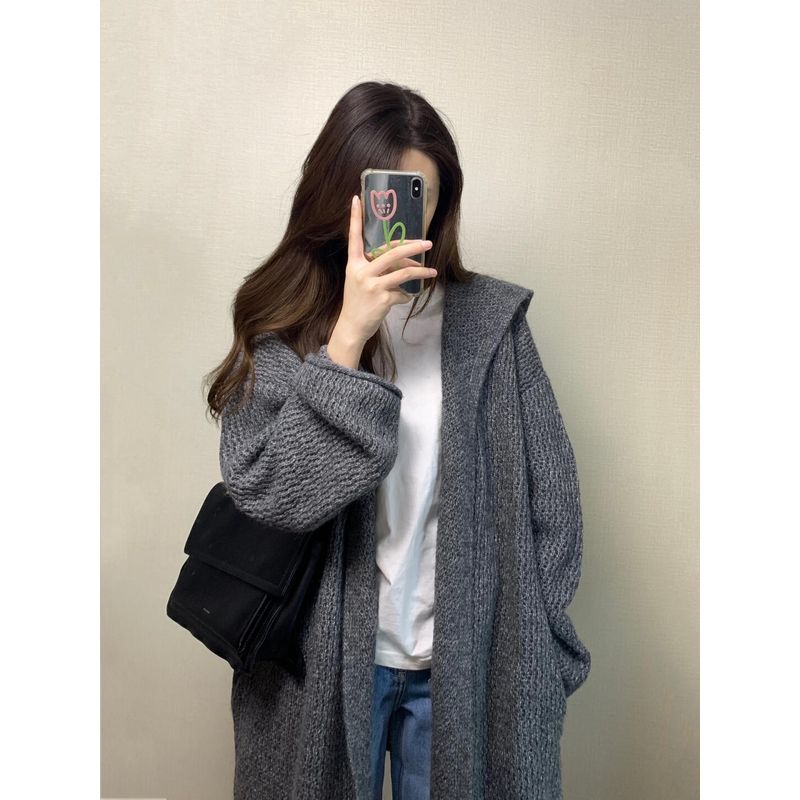 

Gray Mid-Length Hooded Sweater Coat Female Early Autumn Korean Style Elegant Loose and Idle Sense of Relaxation Knitting Cardigan Grey M(Suggested 47.50 kg-52.50 kg)