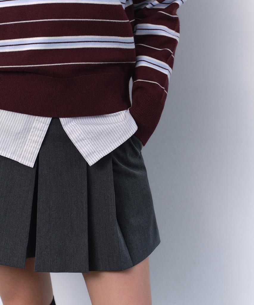 MUSINSA STANDARD WOMAN Women'S Multi-Stripe Collared Knit [Burgundy]