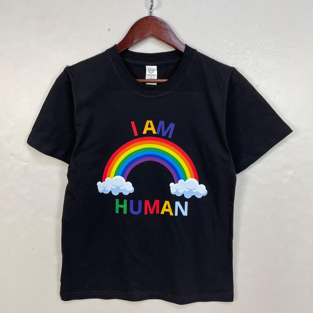 I Am Human Rainbow Funny Pattern Print T-shirt Summer Fashion Casual Comfortable Soft Cotton Tees for Friends Perfect Gift Tops