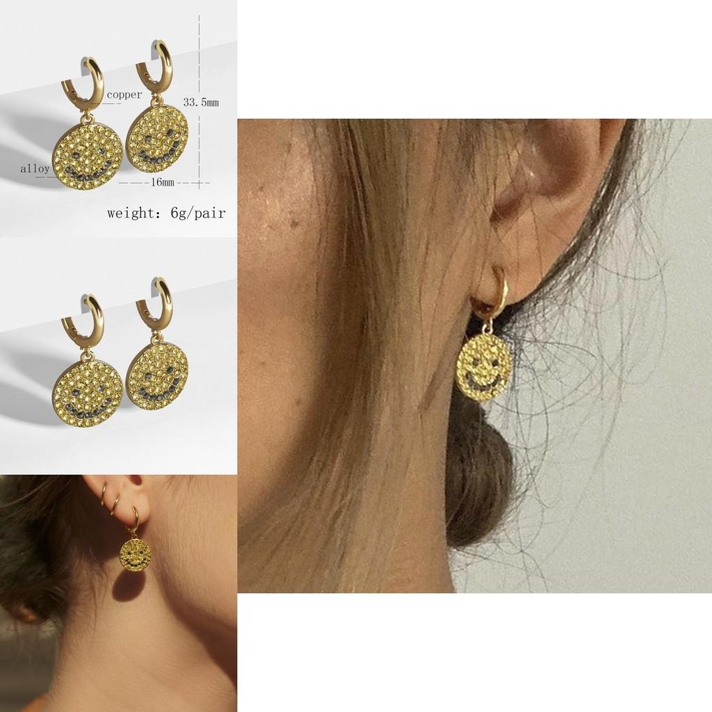 Unique European Style Geometric Gold Plated Smiley Face Drop Earrings