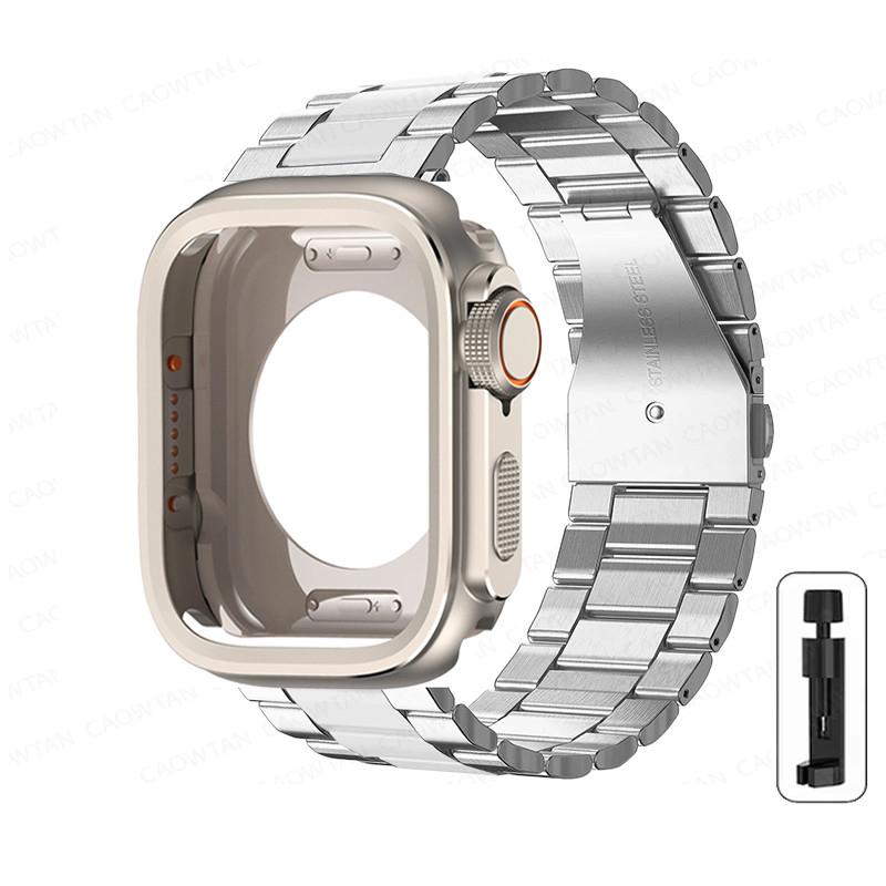 

Alloy Case+Stainless Steel Strap For Apple Watch Ultra 2 1 49mm 46mm 45mm 44mm Hollow Out Protective Cover For Iwatch 10 9 8 7 6 series 10 46mm