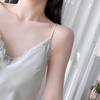 Women's Summer Ice Silk Lace Trim Pajama Set with Chest Pads