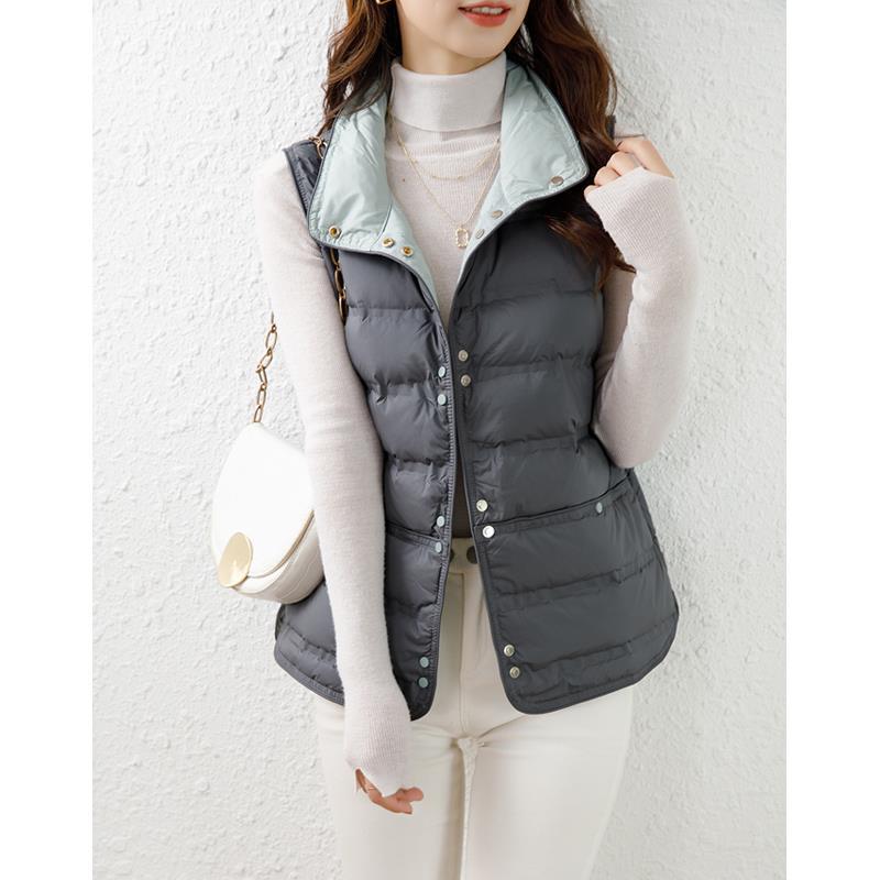Stand-up collar, light down jacket, women's vest, short model, new autumn and winter, rubber-pressed down vest, vest, vest jacket tide