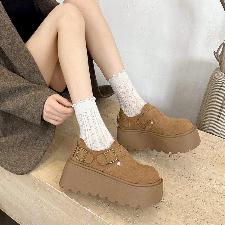 European Matte Thick-soled Versatile Muffin, Small Man, Super High Heel, Boken Shoes, One Pedal, Loafers, Big Head Shoes, Women's Shoes
