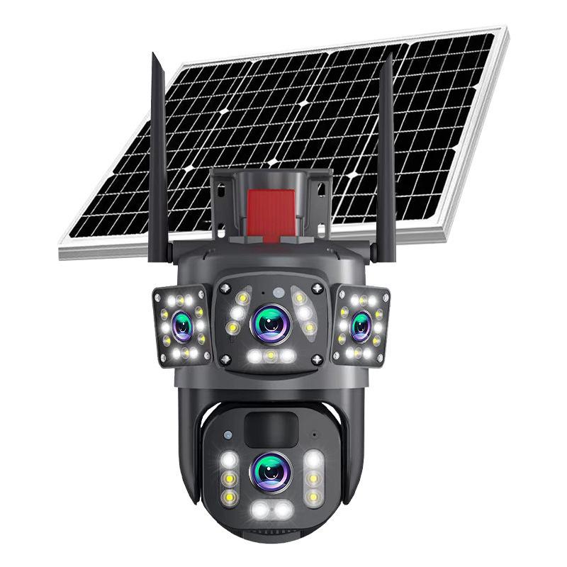 Three-Screen Solar-Powered Waterproof Outdoor Camera with 360° Panoramic View and Humanoid Detection