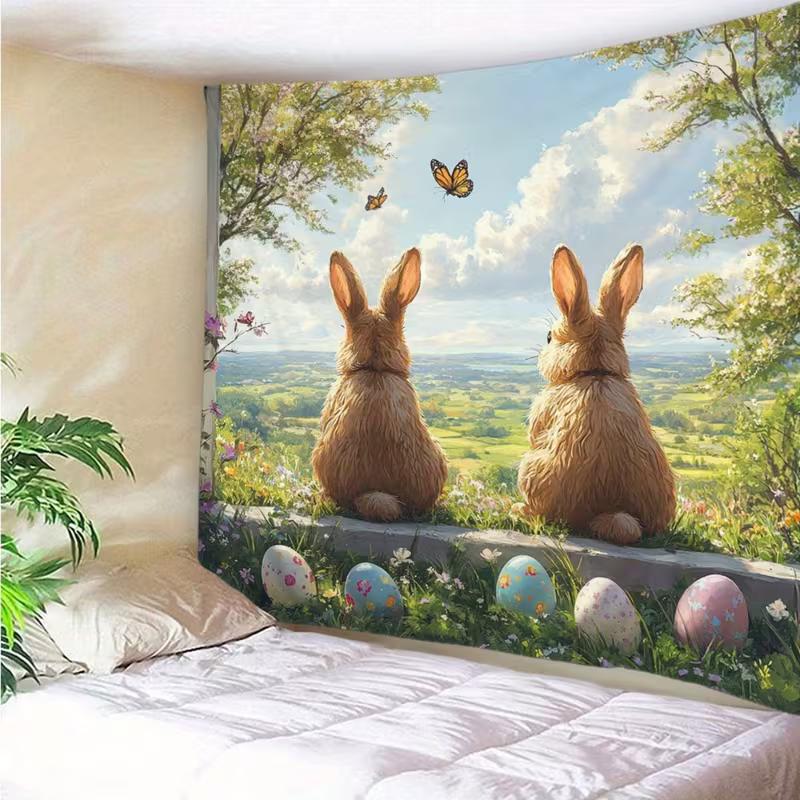 2D Flat Print Easter Tapestry for Bedroom & Living Room Spring Wall Art