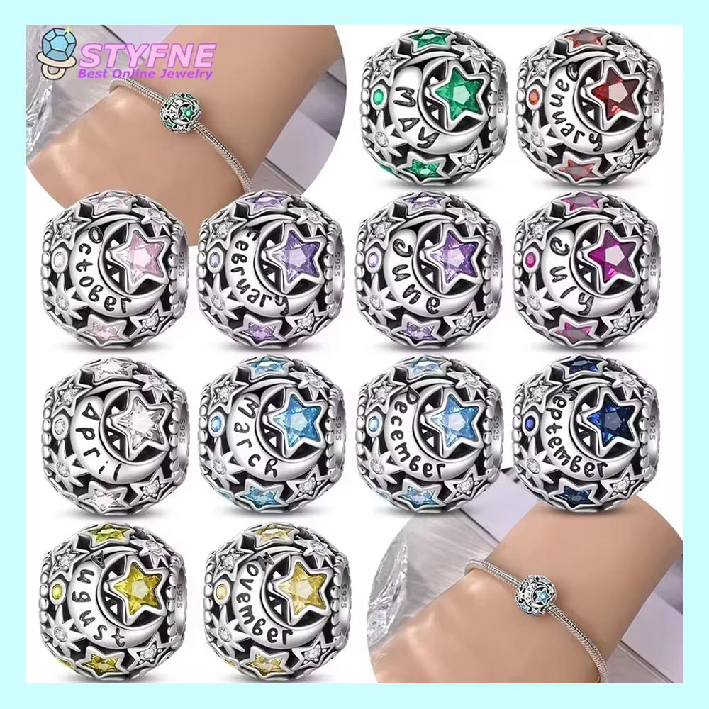 Anhänger Frau Stern Mond Rund Zwölfmonat Kupfer Original Charms Perlen Passend Armband Frau Schmuck DIY Fein Geschenke Accessoire